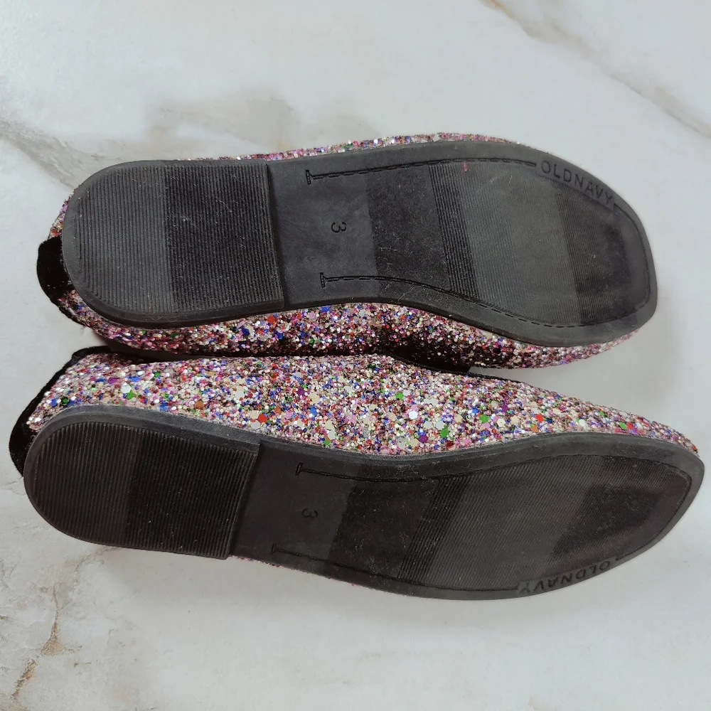 Old Navy Girls' Multicolored Glitter Ballet Flats Bow Accent, 3Y